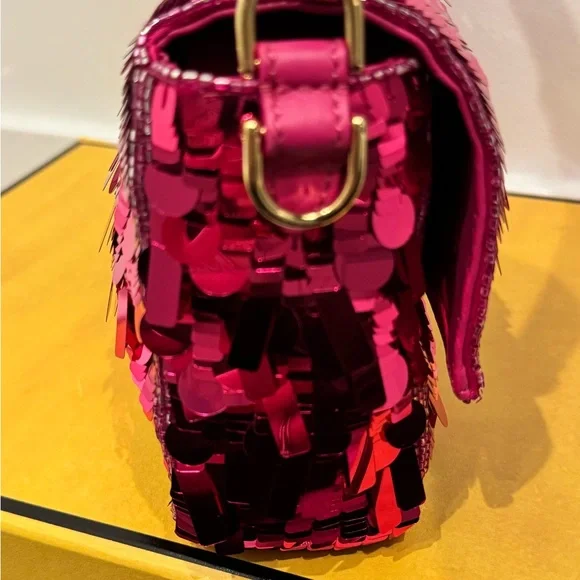 Fendi Fuchsia Pink Sequin Baguette Gold Hardware ‘Sex and the City’ New Rare - Picture 7 of 15